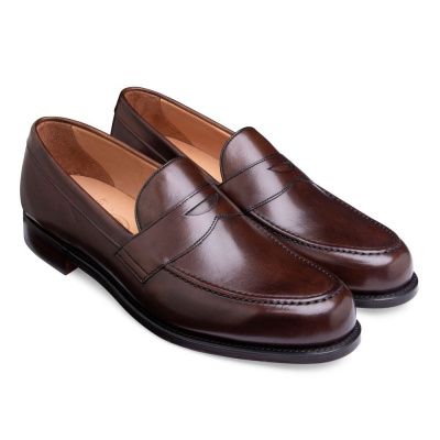 Joseph Cheaney Hudson Penny Loafer In Mocha Calf Leather