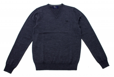 Fred Perry Classic Wool V Neck Jumper in Grey
