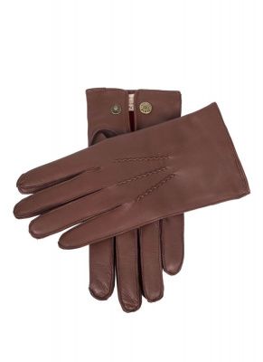 An image of men's cashmere light brown leather gloves